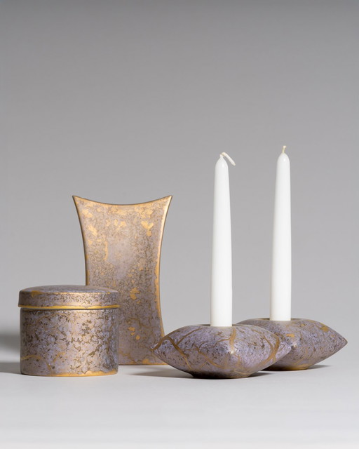 Rosenthal Studio Linie 4-Piece Series *Goldfeuer* in Lilac Grey Gold Glaze - Avec Jan van der Vaart & Helmut Drexler