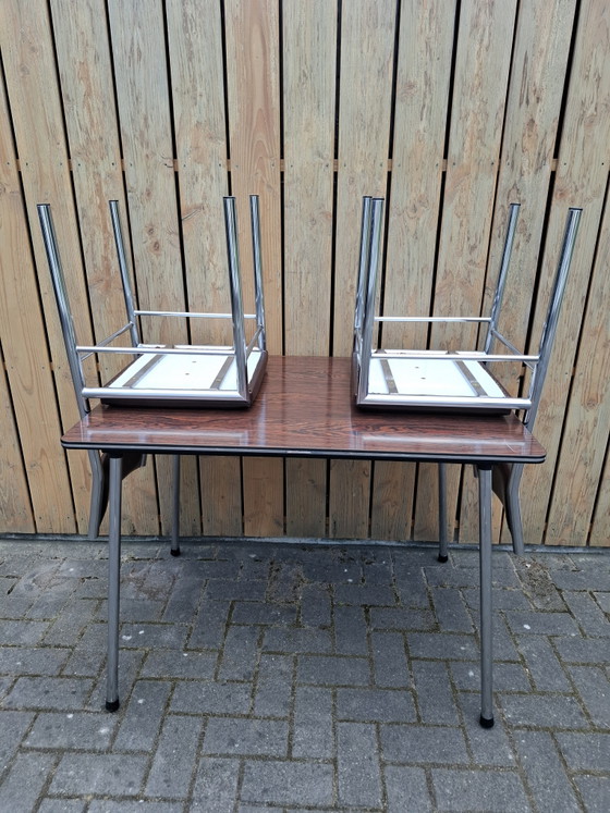 Image 1 of Vintage kitchen table with 2 chairs. 1960s