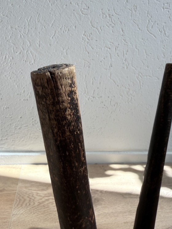 Image 1 of Set of 2 Vintage Brutalist Three-legged Stools / Tabourets – 1950s/1960s