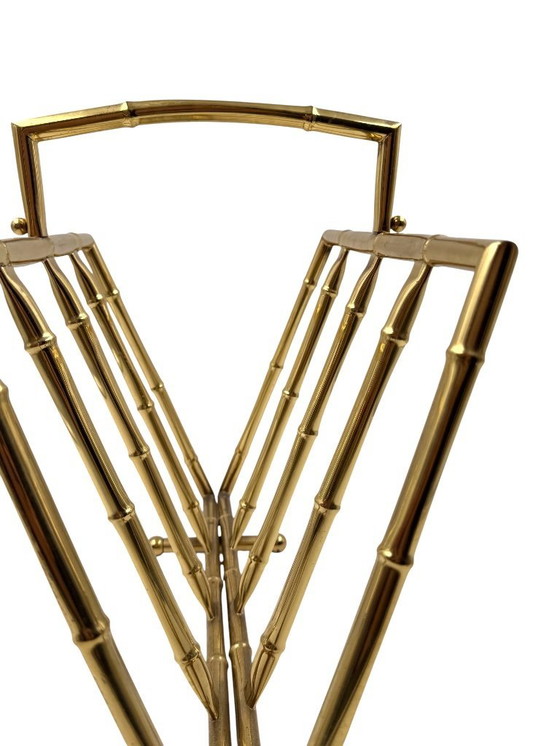Image 1 of Hollywood regency bamboo-effect brass magazine rack, Montagnani, Italy 1970s