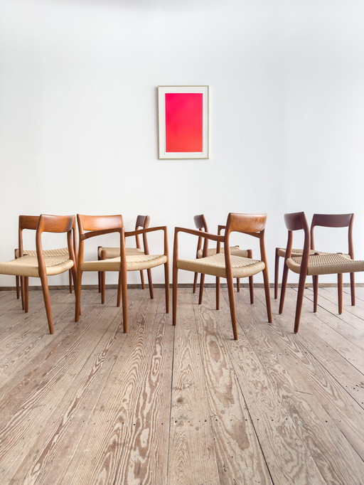 Mid Century Deense Teakhouten Eetkamerstoelen #57 & 77 door Niels O. Møller, J. L. Moller, Set van 8