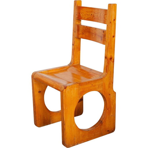 Vintage Brutalist chairs in solid pine, 1960s