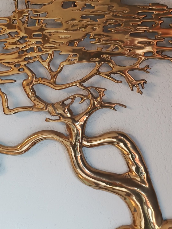 Image 1 of Vintage 80S Brass Bonsai Tree Wall Sculpture