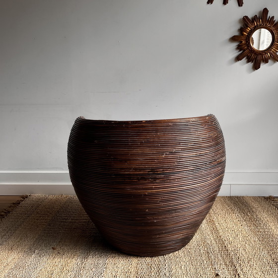 Image 1 of Sillón de ratán y bambú estilo Gabriella Crespi de mediados de siglo