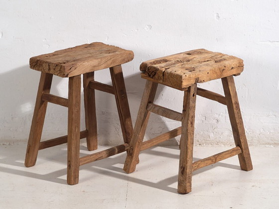 Taburetes antiguos de madera maciza (c.1900). Juego de dos piezas #2 (photo 29 of 34)