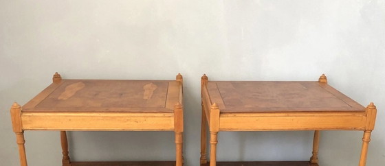 2x Tables de nuit anglaises en bois avec tiroir, Marron (photo 4 sur 5)