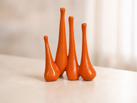 Image 1 of Antonia Campi vaas voor Società Ceramica Italiana Laveno, jaren 50, vintage oranje keramische vaas, Italiaans design