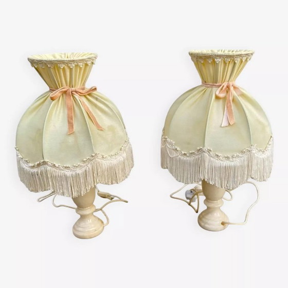 Image 1 of Two vintage alabaster bedside table lamps
