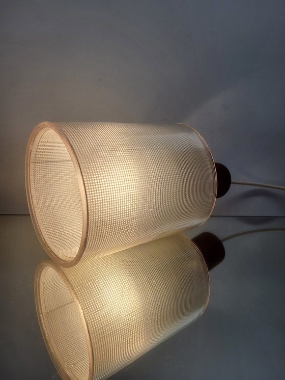 Image 1 of Lampe pendante vintage, style scandinave, bois et plexiglas gaufré, années 1980