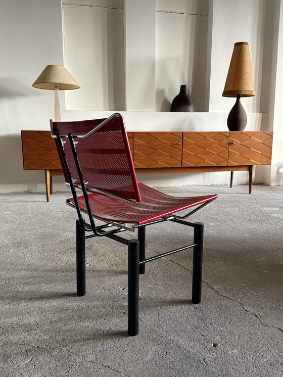 Image 1 of SEDIA "SERIE 8600" LAMIERA FORATA IN ACCIAIO HANS KUSCH&CO. ROSSO NERO ANNI '80