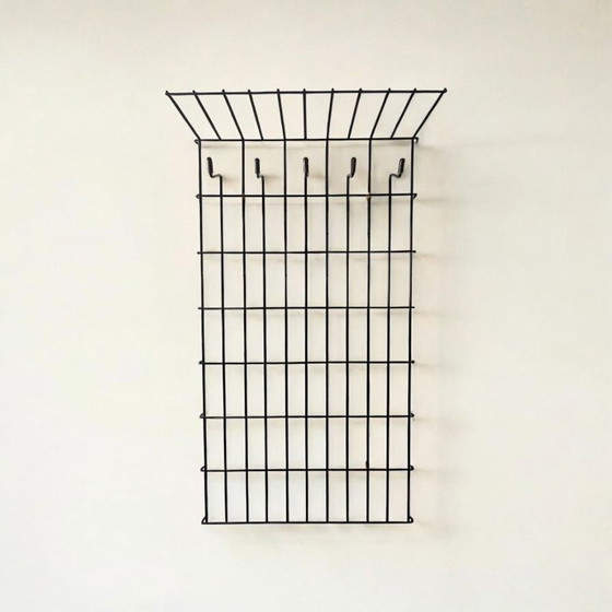 Image 1 of Karl Fichtel vintage black metal wall coat rack | minimalist coat rack with hooks, string coat rack ca.1950