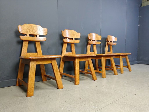 Niederländische brutalistische Eichenstühle, 1960er Jahre