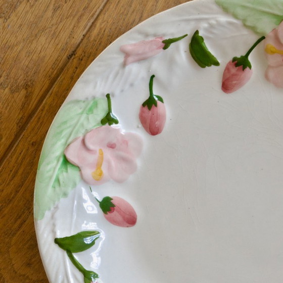 Image 1 of Vintage Portuguese earthenware dish with strawberries and pink flowers