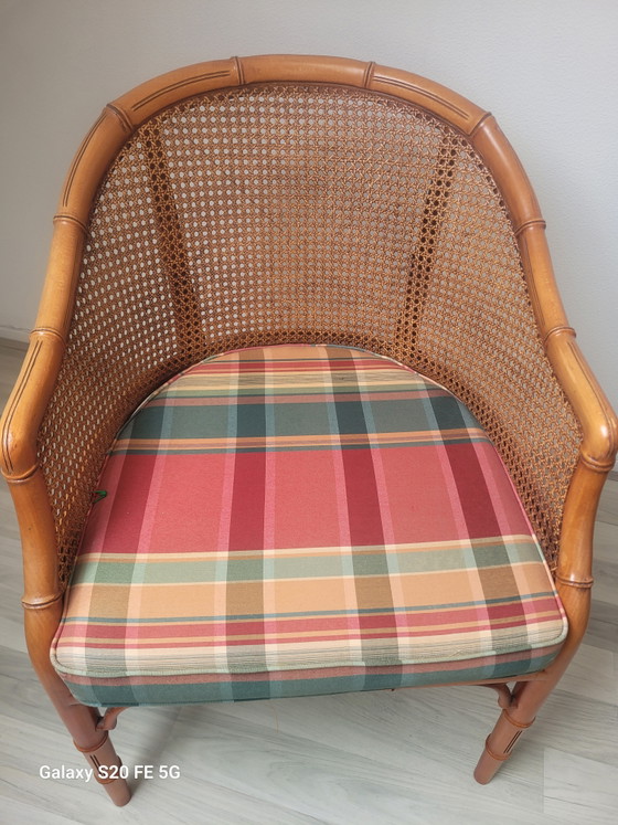 4 Faux Bamboo Giorgetti stoelen en eettafel – Eetkamerstoelen, Glass, Textile (photo 8 of 14)