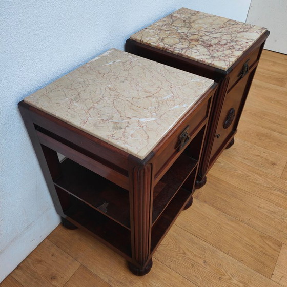 Image 1 of Set di comodini Art Déco vintage con piano in marmo
