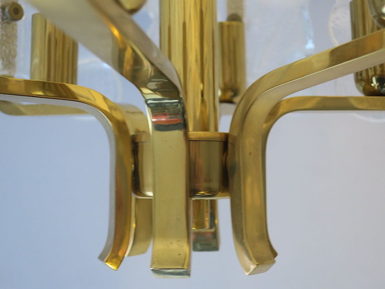 Image 1 of Acanthus Leaf Chandelier in Brass and Glass by Carl Fagerlund for Orrefors, 1960s
