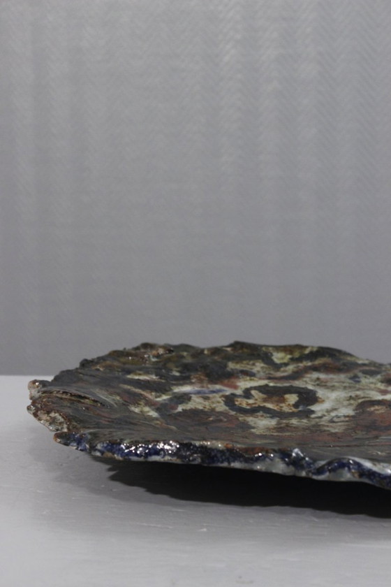 Image 1 of Large Glazed Stoneware Dish Polychrome Art Brut Abstract Brutalist XXth Century