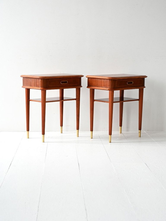 Image 1 of Paar Scandinavische mahoniehouten nachtkastjes uit de jaren 40