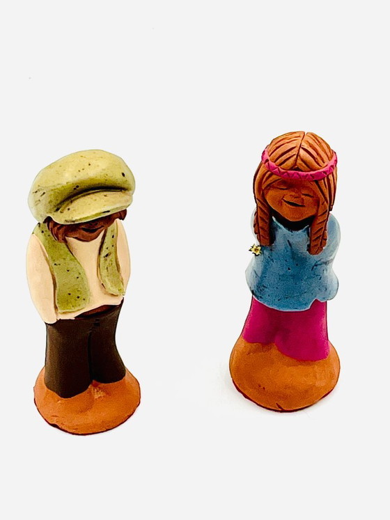 Due statuette in ceramica, stile folk art, Oggetti decorativi, Marrone, Vintage (foto 2 di 13)