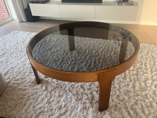 Teak coffee table - smoked glass vintage design