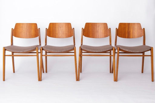 4 Mid Century Teak-Esszimmerstühle, Hartmut Lohmeyer für Wilkhahn, 1960er Jahre