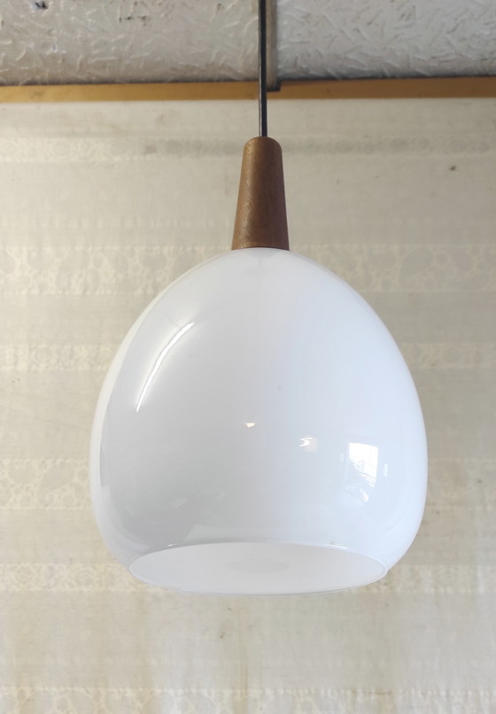Image 1 of Scandinavian style opaline globe pendant lamp XL - mid. 20th century 