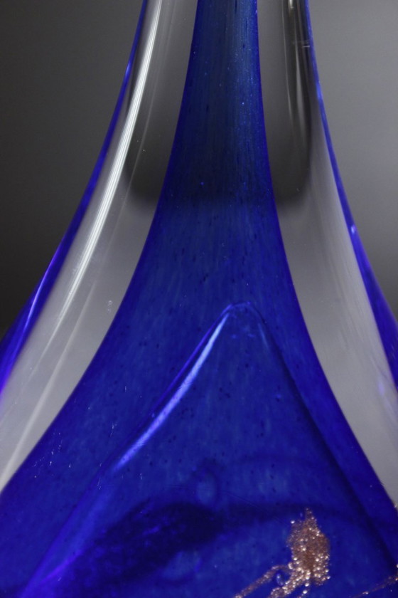 Image 1 of Michèle Luzoro in Biot - Blown glass sculpture with gold inclusions on cobalt, dated 2000