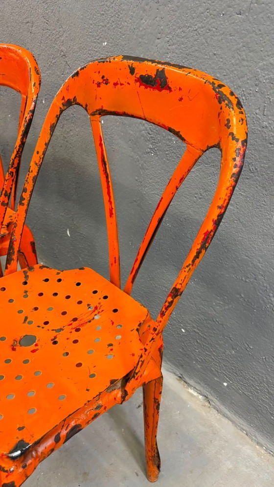 Image 1 of Set van vier industriële metalen eetkamerstoelen van Joseph Mathieu, gelakt staal, jaren 1920, Frankrijk