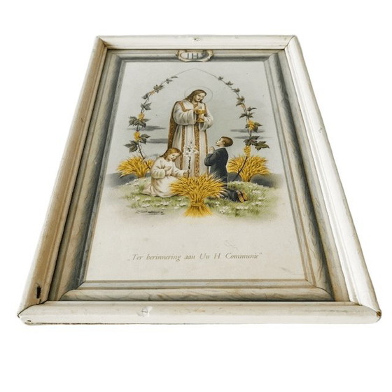 Image 1 of Vintage Religious framed print Holy Communion 1950s