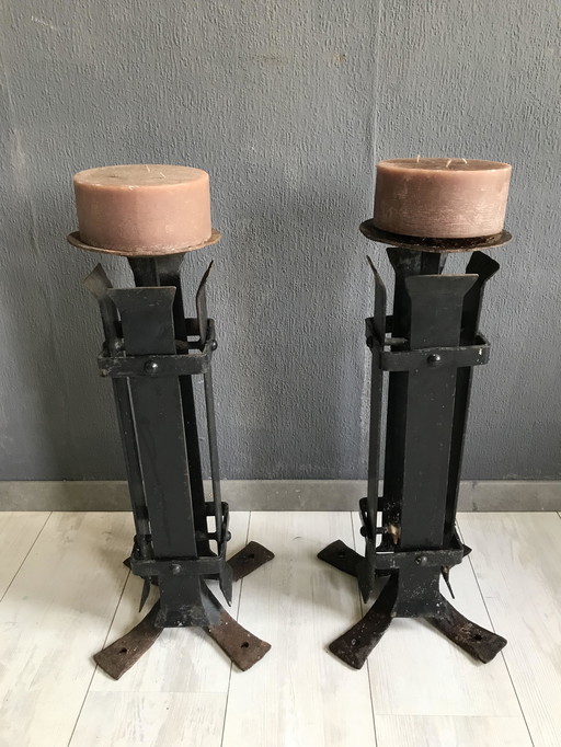 2 x Art Deco Candle Candle Candles Cast Iron