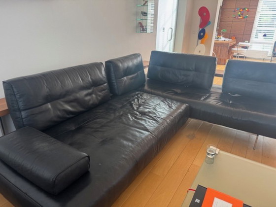 Image 1 of Divano angolare di design Rolf Benz Dono in pelle nera - noce