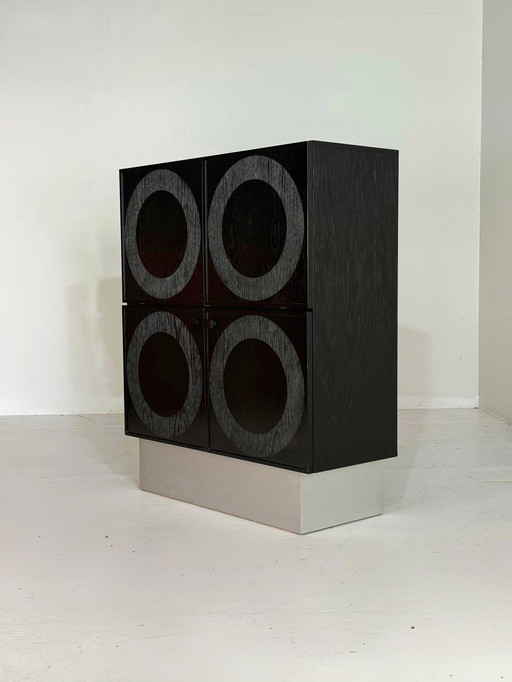 Black Brutalist Circular Bar Cabinet by Musterring, Belgium