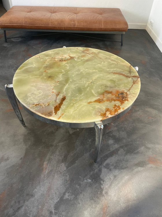 Vintage onyx marble coffee table (green/copper) (photo 2 of 12)