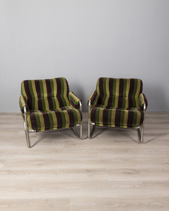 Image 1 of Pair of vintage 70s velvet armchairs designed by G. Faleschini for Mariani