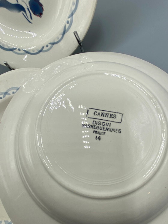 4 Deep Plates Digoin & Sarreguemines – Cannes Model – Rose Pattern – 22 cm – Decorative Objects (photo 5 of 6)