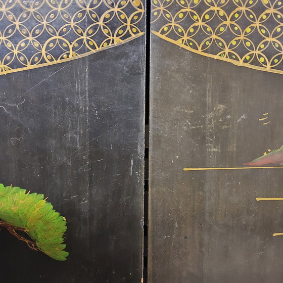 Image 1 of Vintage Chinese Cabinet Black with Hand-Painted Scenes / bohemian cabinet / Asian / Oriental cabinet