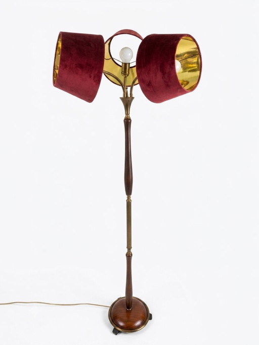 Lampadaire de style mid-century avec abat-jour en velours – vloerlampen, Velvet, Wood