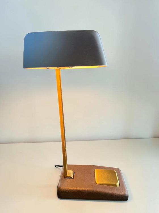 Lampada da scrivania/piano vintage Egon Hillebrand anni '70 – metallo martellato marrone & ottone – Modello (photo 12 of 13)