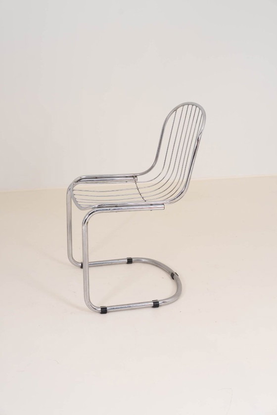 Image 1 of Set di 6 sedie da pranzo vintage in filo di ferro cromato