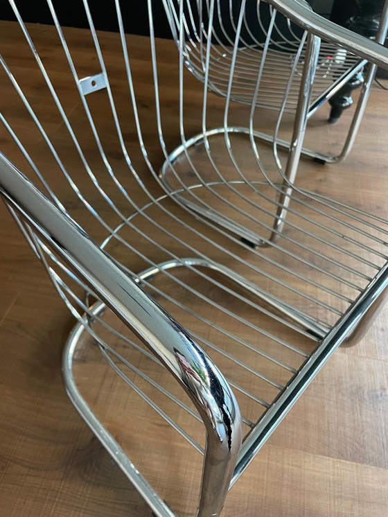 Image 1 of 4x Italian Design Wire Frame Eetkamer Stoel Chroom/Metaal