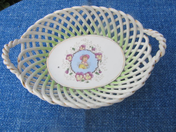 Image 1 of Antique Reticulated Openwok Serving Dish Tray with handles