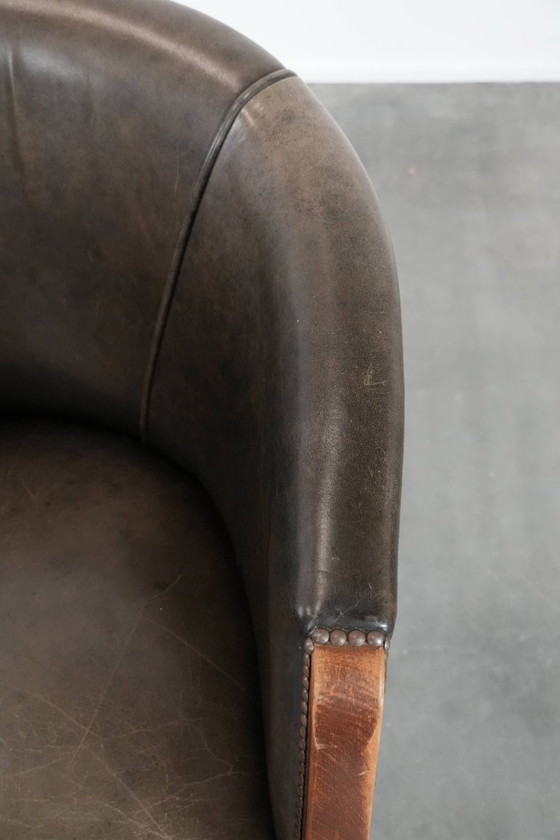 Image 1 of Sedia a vasca/sedia laterale in pelle di mucca e legno con una bellissima combinazione di colori