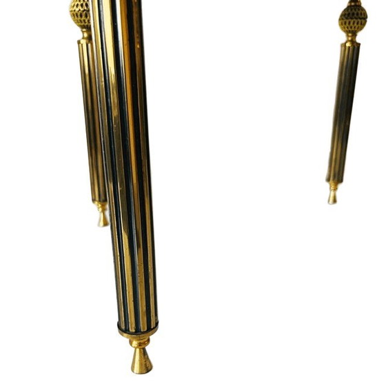 Image 1 of Table d'appoint vintage en laiton, verre fumé noir, style Hollywood Regency, années 1960