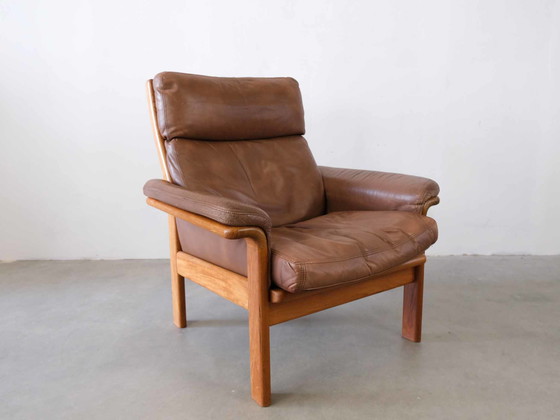 Image 1 of Vintage Danish Leather Chair With Ottomane 