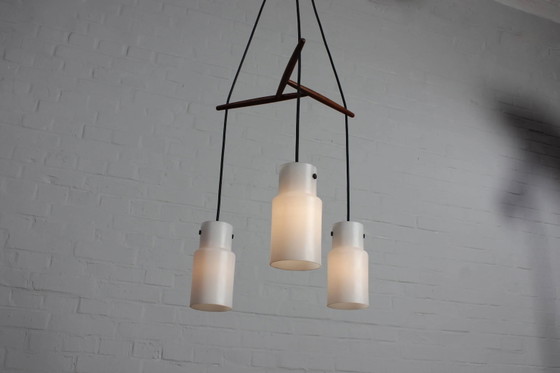 Drieflammige Deense plafondlamp teak vintage – Hanglampen, Wood, Glass, Scandinavian (photo 13 of 13)