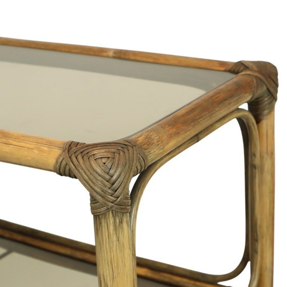 Image 1 of Vintage Boho Shelving Unit, Bamboo and Smoked Glass