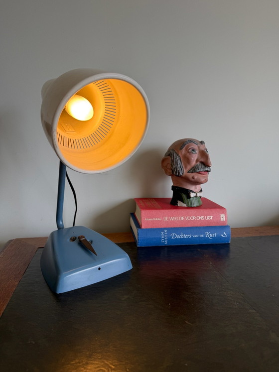 Vintage Table lamp, 50s/60s, cream & blue, retro, Metal (photo 3 of 5)