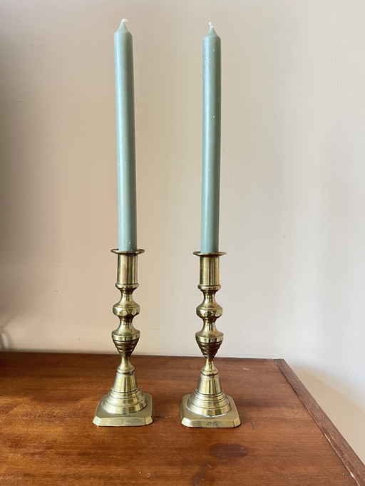 Paar vintage koperen kandelaren set prijs 