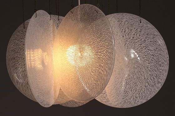 Image 1 of Lustre Carlo Nason en verre et acier – Design italien emblématique du milieu du XXe siècle (1960)