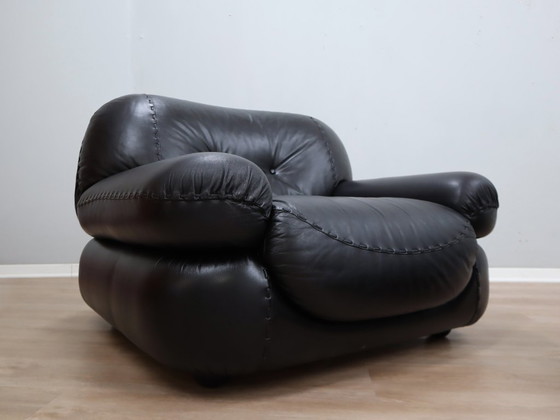 Image 1 of Paar Mobil Girgi Sapporo Sessel, schwarzes Leder, Italien, 1970er Jahre